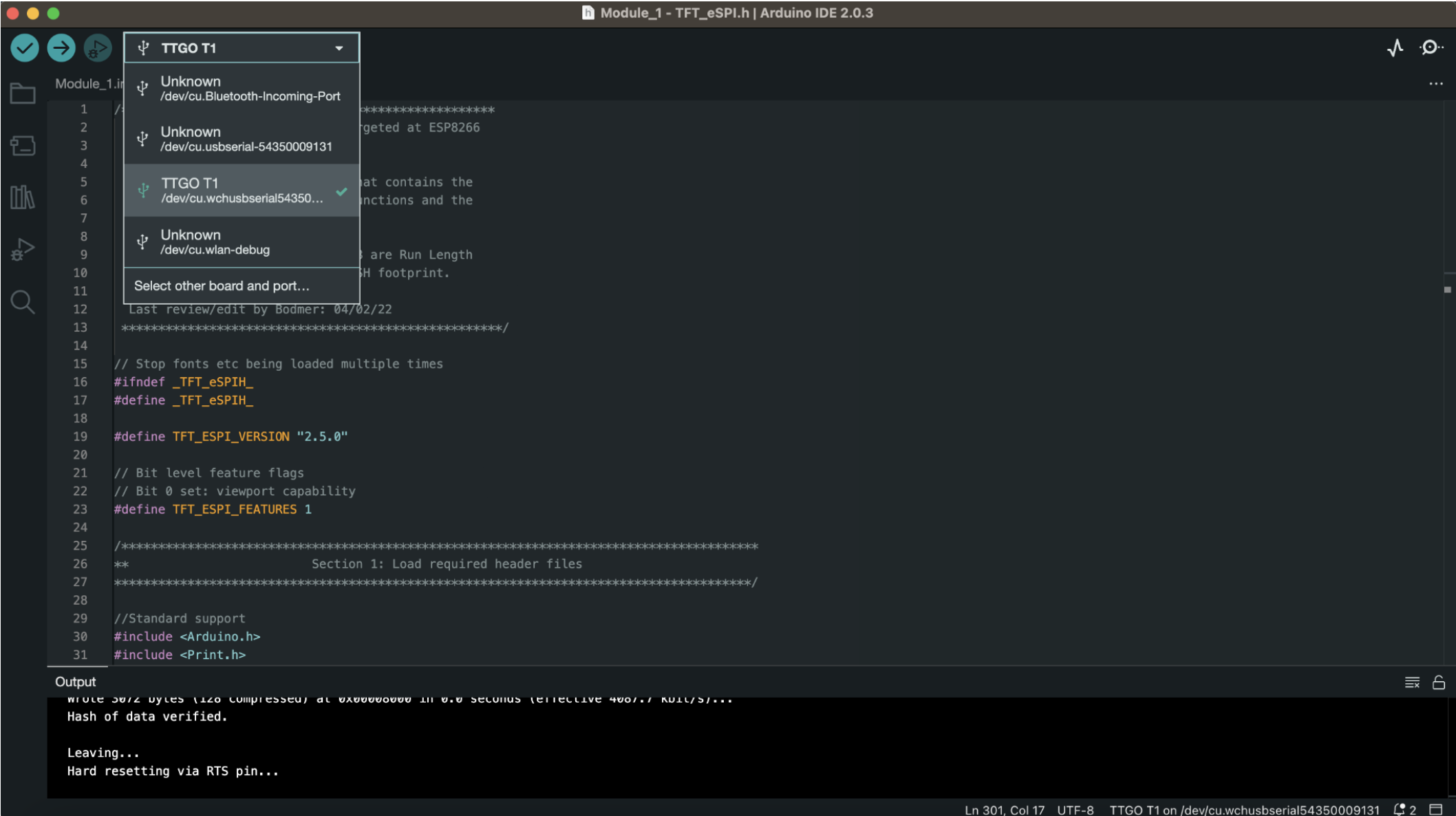 A screenshot of the Arduino IDE displaying the menu in the upper left corner that allows the user to select a port.